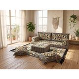 FEYZA DECOR HOME Gri Kilim Desenli 9 Parça Yer Minderi Seti - Modern Şark Köşesi - Fermuarlı Yıkanabilir Salon Ve Balkon Oturma Grubu