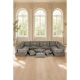Feyza Decor Home Klasik Gri Çini Desenli 20 cm Yüksek Şark Köşesi Takımı