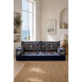 Feyza Decor Home Lacivert Anadolu Desenli 5 Parça Şark Köşesi Minder Takımı - 20 cm
