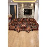 Feyza Decor Home Milas Desenli 18 Parça Şark Köşesi Oturma ve Sedir Takımı - Bordo
