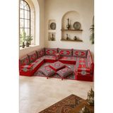 Feyza Decor Home Osmanlı Kırmızı Çini Desenli 20 cm Yüksek Şark Köşesi Takımı