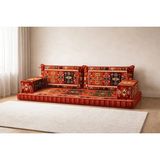 Feyza Decor Home Otantik Kırmızı Şark Köşesi Yer Minderi - Kilim Desenli Standart Sedir Takımı