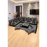 Feyza Decor Home Otantik Saraylı Desen Şark Köşesi – 13 Parça Süngerli Sedir, Kilim ve Puf Takımı - Lacivert