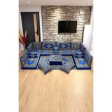 Feyza Decor Home Otantik Saraylı Desenli 18 Parça Şark Köşesi Oturma ve Sedir Takımı - Mavi