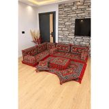 Feyza Decor Home Otantik Şili Desen Şark Köşesi – 13 Parça Süngerli Sedir, Kilim ve Puf Takımı