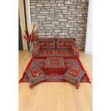 Feyza Decor Home Otantik Şili Desenli 9 Parça Şark Köşesi Puf ve Kilim Seti