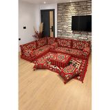 Feyza Decor Home Otantik Yörük Desen Şark Köşesi – 13 Parça Süngerli Sedir, Kilim ve Puf Takımı