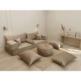 Feyza Decor Home Premium Kadife Modern Şark Köşesi 12 Parça – 20 cm Süngerli Modüler Yer Koltuğu Seti - Bej