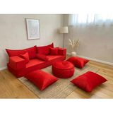 Feyza Decor Home Premium Kadife Modern Şark Köşesi 12 Parça – 20 cm Süngerli Modüler Yer Koltuğu Seti - Kırmızı
