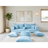 Feyza Decor Home Premium Kadife Modern Şark Köşesi 12 Parça – 20 cm Süngerli Modüler Yer Koltuğu Seti - Mavi