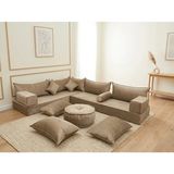 Feyza Decor Home Premium Kadife Modern Şark Köşesi 14 Parça – 20 cm Süngerli Modüler Yer Koltuğu Seti - Bej