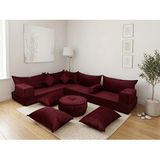 Feyza Decor Home Premium Kadife Modern Şark Köşesi 14 Parça – 20 cm Süngerli Modüler Yer Koltuğu Seti - Bordo
