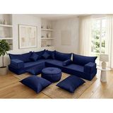 Feyza Decor Home Premium Kadife Modern Şark Köşesi 14 Parça – 20 cm Süngerli Modüler Yer Koltuğu Seti - Lacivert