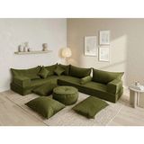 Feyza Decor Home Premium Kadife Modern Şark Köşesi 14 Parça – 20 cm Süngerli Modüler Yer Koltuğu Seti - Meşe - Çim Yeşili