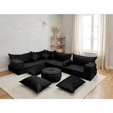 Feyza Decor Home Premium Kadife Modern Şark Köşesi 14 Parça – 20 cm Süngerli Modüler Yer Koltuğu Seti - Siyah