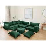 Feyza Decor Home Premium Kadife Modern Şark Köşesi 14 Parça – 20 cm Süngerli Modüler Yer Koltuğu Seti - Yeşil