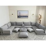 Feyza Decor Home Premium Kadife Modern Şark Köşesi 21 Parça – 20 cm Süngerli Modüler Yer Koltuğu Seti - Gri
