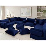 Feyza Decor Home Premium Kadife Modern Şark Köşesi 21 Parça – 20 cm Süngerli Modüler Yer Koltuğu Seti - Lacivert