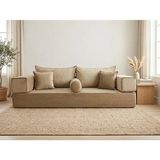 Feyza Decor Home Premium Kadife Modern Şark Köşesi 8 Parça – 20 cm Süngerli Modüler Yer Koltuğu Seti - Bej