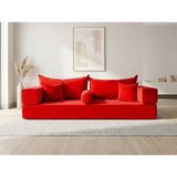 Feyza Decor Home Premium Kadife Modern Şark Köşesi 8 Parça – 20 cm Süngerli Modüler Yer Koltuğu Seti - Kırmızı