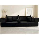 Feyza Decor Home Premium Kadife Modern Şark Köşesi 8 Parça – 20 cm Süngerli Modüler Yer Koltuğu Seti - Siyah