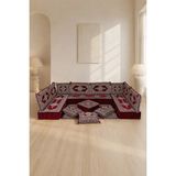 Feyza Decor Home Safran Bordo Çini Desenli 20 cm Yüksek Şark Köşesi Takımı