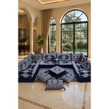FEYZA DECOR HOME Saray Lacivert Çini Desenli 20 cm Yüksek Şark Köşesi Takımı