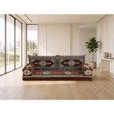 Feyza Decor Home Saraylı Desenli Modern Şark Köşesi Takımı - 10 cm Kalın Süngerli - Kahverengi
