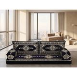 Feyza Decor Home Saraylı Desenli Modern Şark Köşesi Takımı - 10 cm Kalın Süngerli - Lacivert