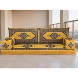 Feyza Decor Home Saraylı Desenli Modern Şark Köşesi Takımı - 10 cm Kalın Süngerli - Sarı