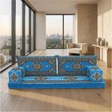 Feyza Decor Home Saraylı Desenli Modern Şark Köşesi Takımı - 10 cm Kalın Süngerli - Turkuaz