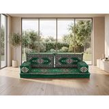 Feyza Decor Home Saraylı Desenli Modern Şark Köşesi Takımı - 10 cm Kalın Süngerli - Yeşil
