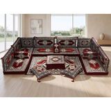 Feyza Decor Home Saraylı Şark Köşesi 18 Parça Minder Takımı – 10 cm Kalınlık | Otantik Yer Sofrası & Lüks Salon Dekoru - Bordo