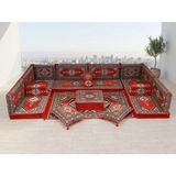 Feyza Decor Home Saraylı Şark Köşesi 18 Parça Minder Takımı – 10 cm Kalınlık | Otantik Yer Sofrası & Lüks Salon Dekoru - Kırmızı