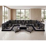 Feyza Decor Home Saraylı Şark Köşesi 18 Parça Minder Takımı – 10 cm Kalınlık | Otantik Yer Sofrası & Lüks Salon Dekoru - Lacivert
