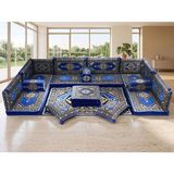 Feyza Decor Home Saraylı Şark Köşesi 18 Parça Minder Takımı – 10 cm Kalınlık | Otantik Yer Sofrası & Lüks Salon Dekoru - Mavi
