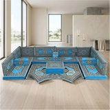 Feyza Decor Home Saraylı Şark Köşesi 18 Parça Minder Takımı – 10 cm Kalınlık | Otantik Yer Sofrası & Lüks Salon Dekoru - Turkuaz