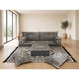Feyza Decor Home Saraylı Serisi 9 Parça Şark Köşesi Takımı - 10 cm Kalın Süngerli Tam Set Yer Minderi - Gri