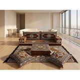 Feyza Decor Home Saraylı Serisi 9 Parça Şark Köşesi Takımı - 10 cm Kalın Süngerli Tam Set Yer Minderi - Kahverengi