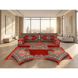 Feyza Decor Home Saraylı Serisi 9 Parça Şark Köşesi Takımı - 10 cm Kalın Süngerli Tam Set Yer Minderi - Kırmızı