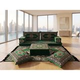 Feyza Decor Home Saraylı Serisi 9 Parça Şark Köşesi Takımı - 10 cm Kalın Süngerli Tam Set Yer Minderi - Yeşil