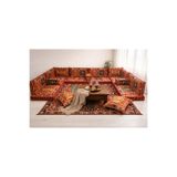FEYZA DECOR HOME Şark Köşesi - Kırmızı Otantik Kilim Desenli Dev Yer Minderi Takımı - Komple Salon ve Teras Sedir Seti-Full Set