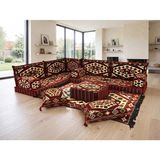 Feyza Decor Home Şark Köşesi Takımı - Yörük Kilim Desenli L Tipi Yer Minderi Seti - Bordo