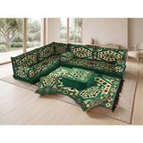 Feyza Decor Home Şark Köşesi Takımı - Yörük Kilim Desenli L Tipi Yer Minderi Seti - Yeşil
