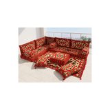 FEYZA DECOR HOME Şark Köşesi Takımı - Yörük Kilim Desenli L Tipi Yer Minderi Seti