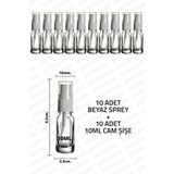 Feyza Design 10 Adet 10ML Şeffaf Sprey Şişe, Kolonya ve Dezenfektan Için Ideal - Ahşap - Beyaz