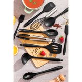 Feyza Design 10'lu Siyah Silikon Spatula Seti, Dayanıklı ve Çok Amaçlı Mutfak Araçları - Ahşap - Seçenek 1