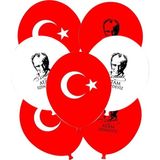 Feyza Design 12 Adet Kırmızı Bayrak ve Atatürk Baskılı Balon Seti - Seçenek 1
