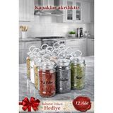 Feyza Design 12 Adet Vakumlu Cam Baharat Kapaklı Takım Hediye Seti - Seçenek 1