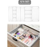 Feyza Design 12 Parça Şeffaf Modüler Saklama Seti, Çekmece ve Banyo Organizeri - Ahşap - Beyaz